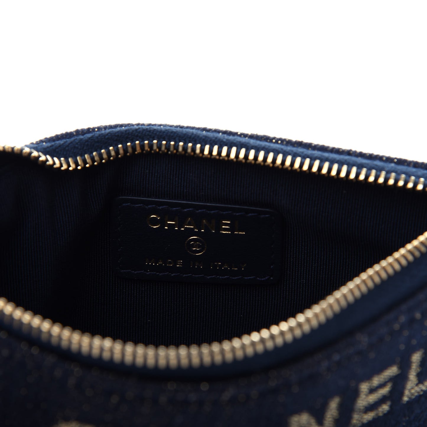 Lurex Canvas Deauville Cosmetic Pouch Navy Blue Gold