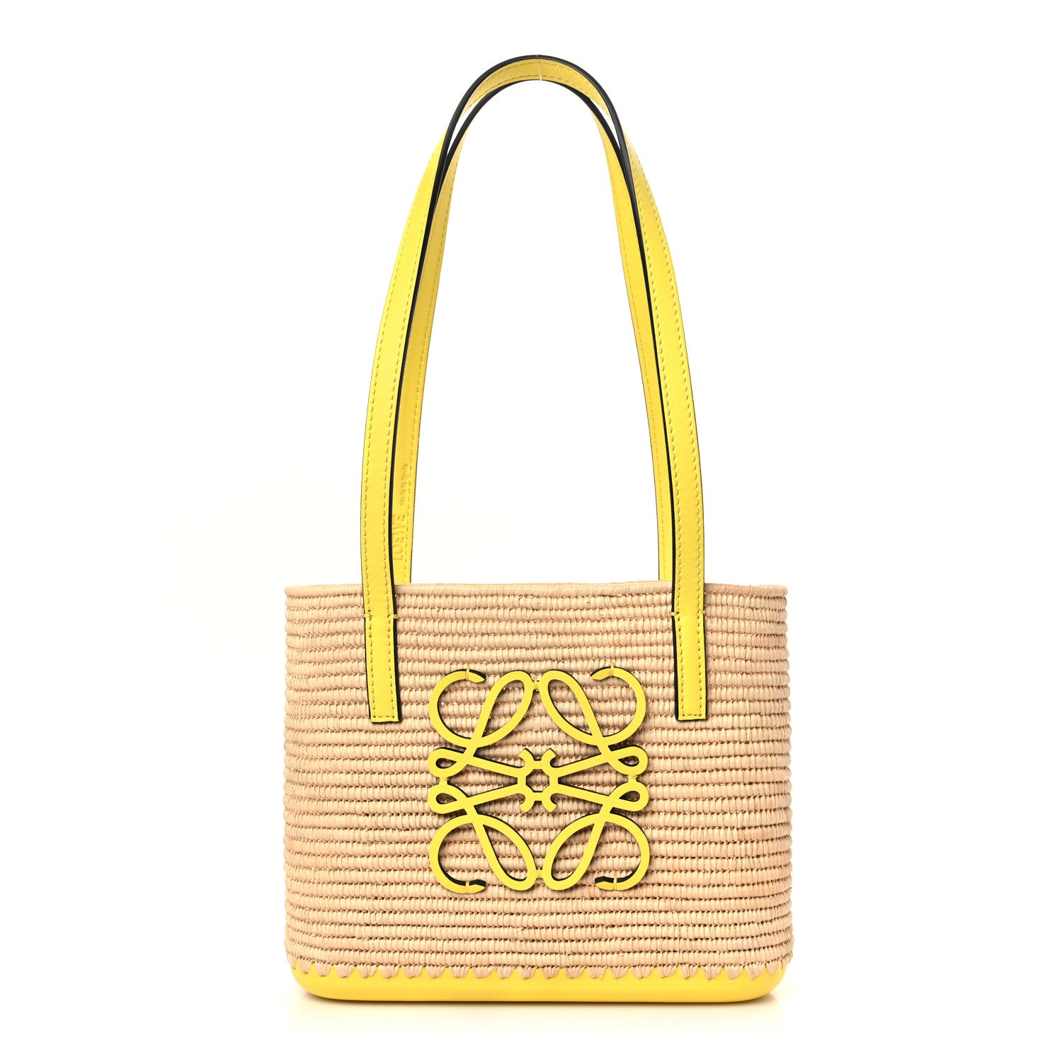 Loewe Raffia Square Mini Anagram Basket Tote Bag Natural Yellow 1 of 9