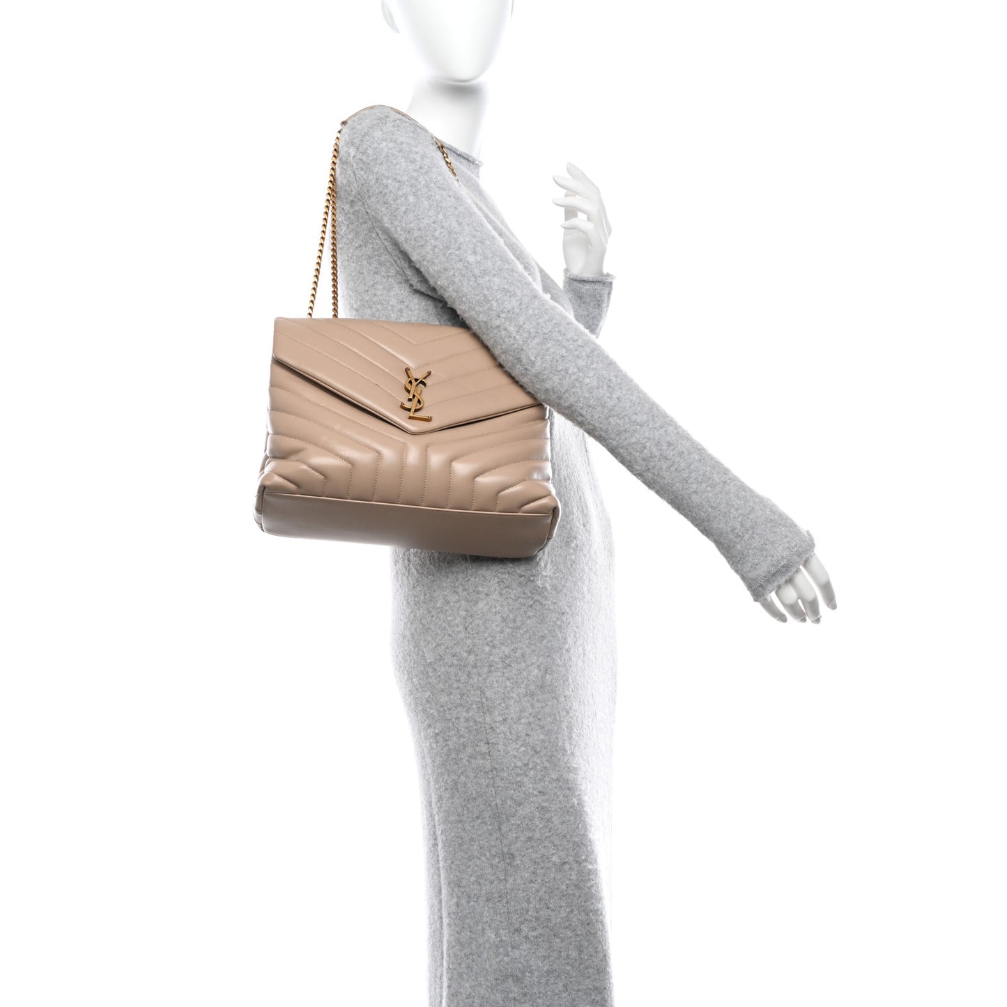 Calfskin Y Quilted Monogram Medium Loulou Chain Satchel Dark Beige