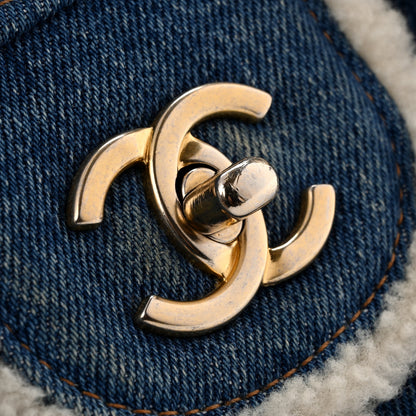 Chanel Denim Shearling Hieroglyph Flap Blue 13 of 13