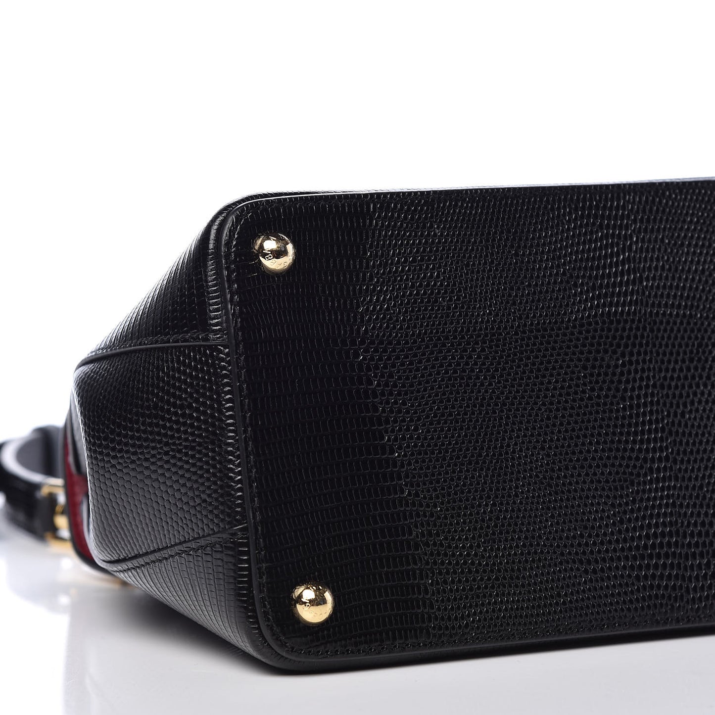 Iguana Calfskin Embossed Lucia Top Handle Bag Black