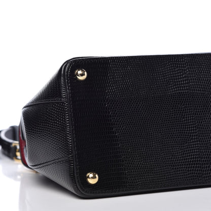 Dolce & Gabbana Iguana Calfskin Embossed Lucia Top Handle Bag Black 7 of 9