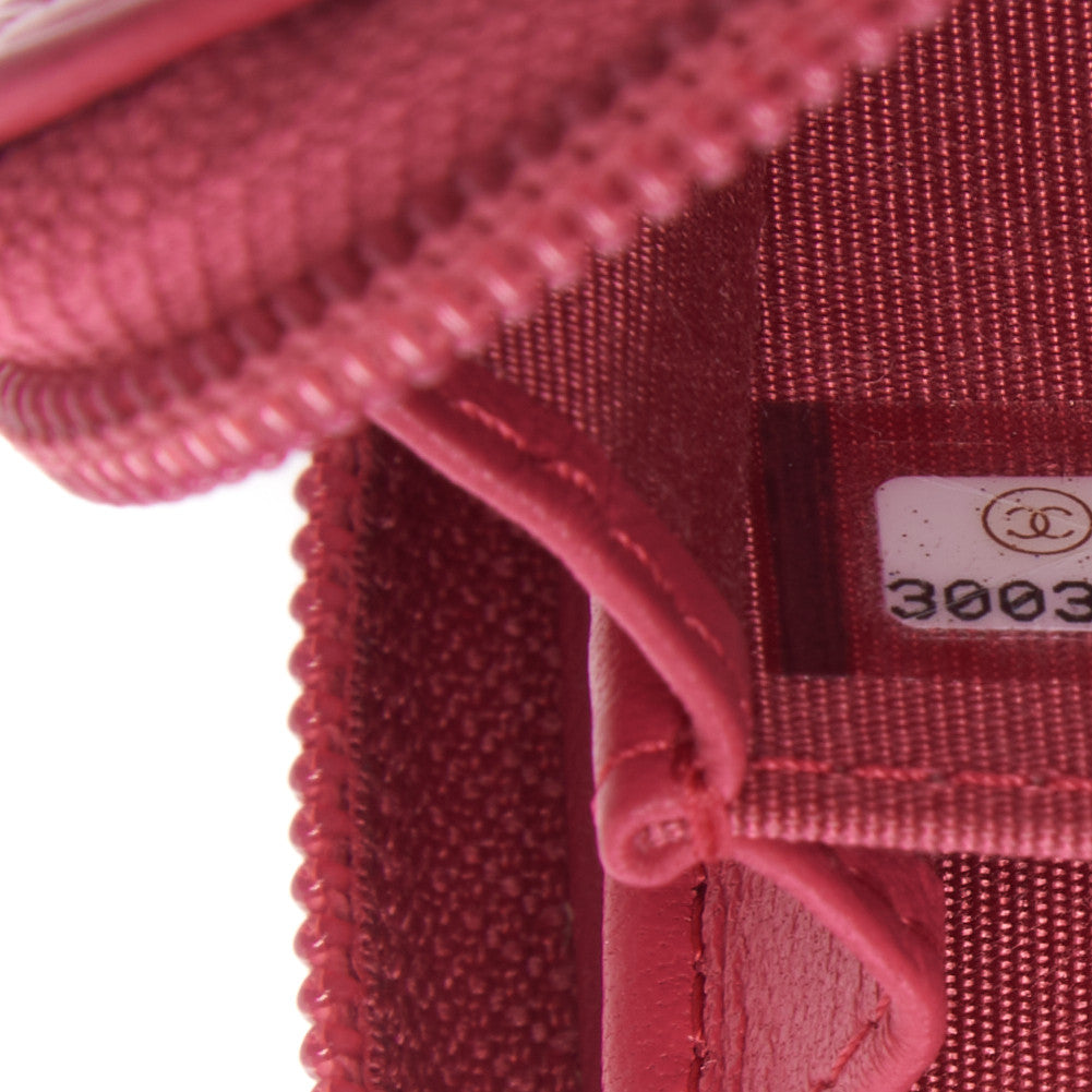 Lambskin Quilted Boy Zip Around Coin Purse Wallet Fuchsia