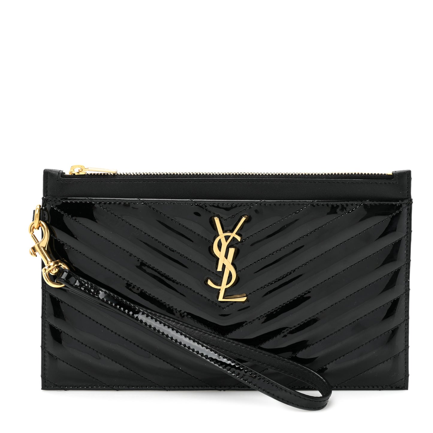Patent Grain De Poudre Matelasse Chevron Monogram Bill Pouch Black