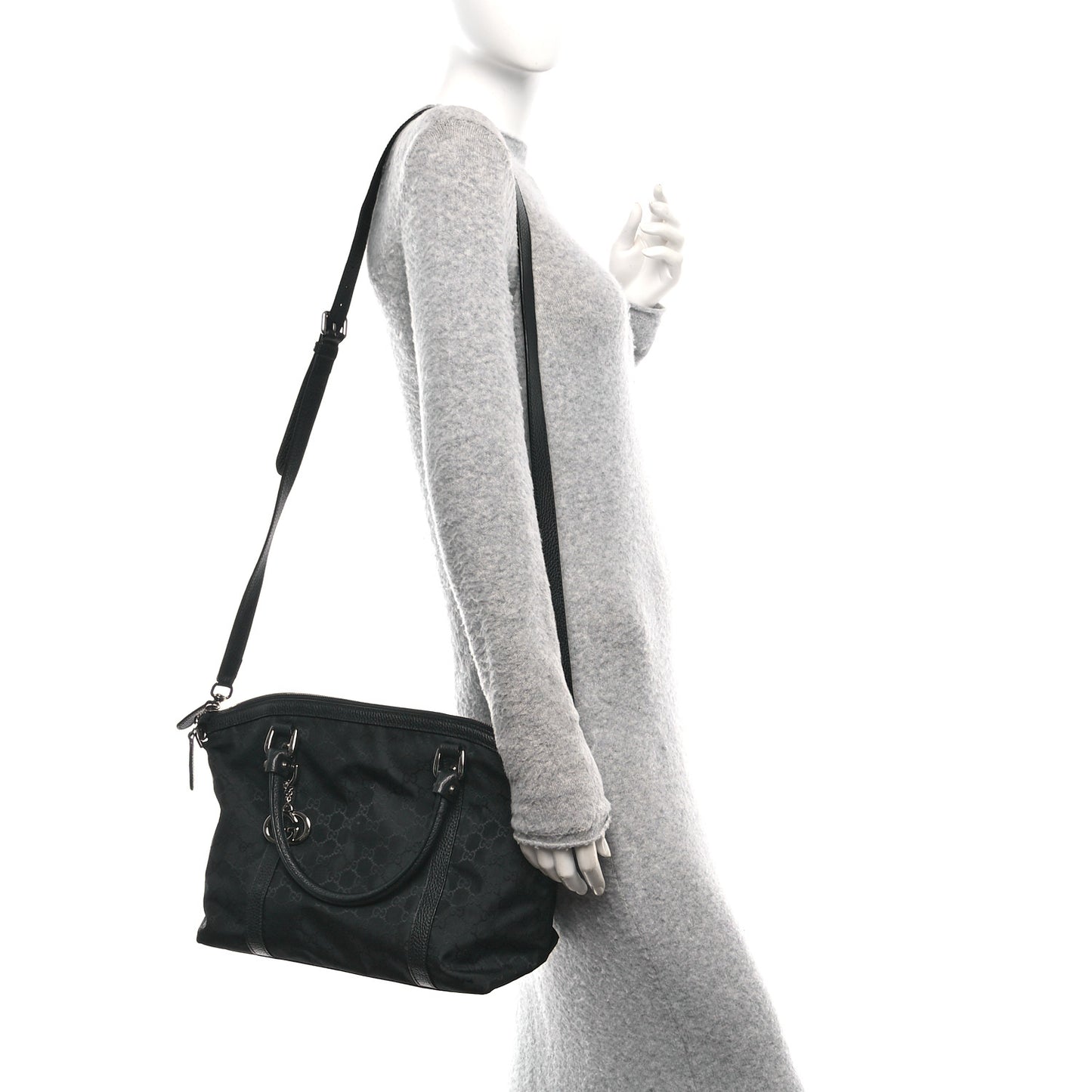 Nylon Monogram Medium GG Charm Dome Satchel Black