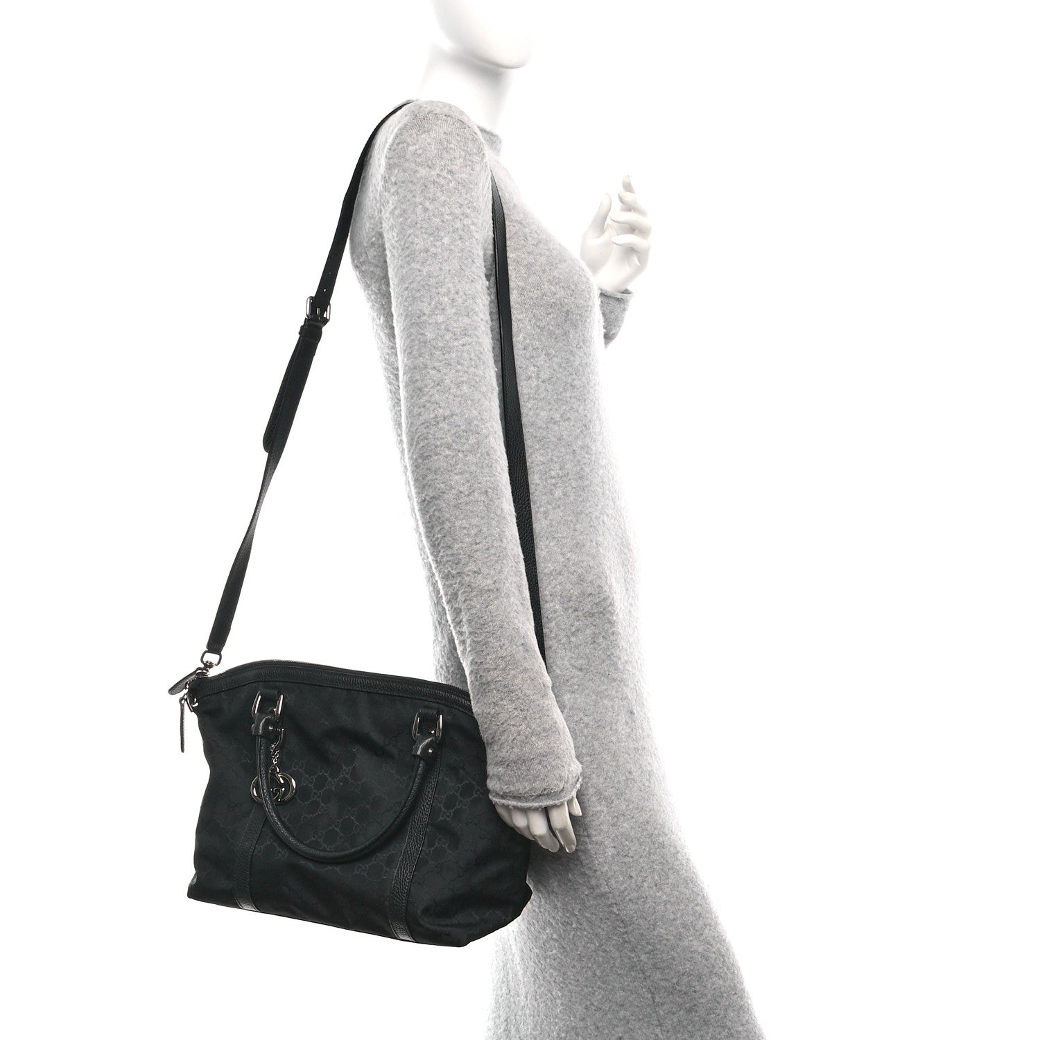 Gucci Nylon Monogram Medium GG Charm Dome Satchel Black 2 of 10