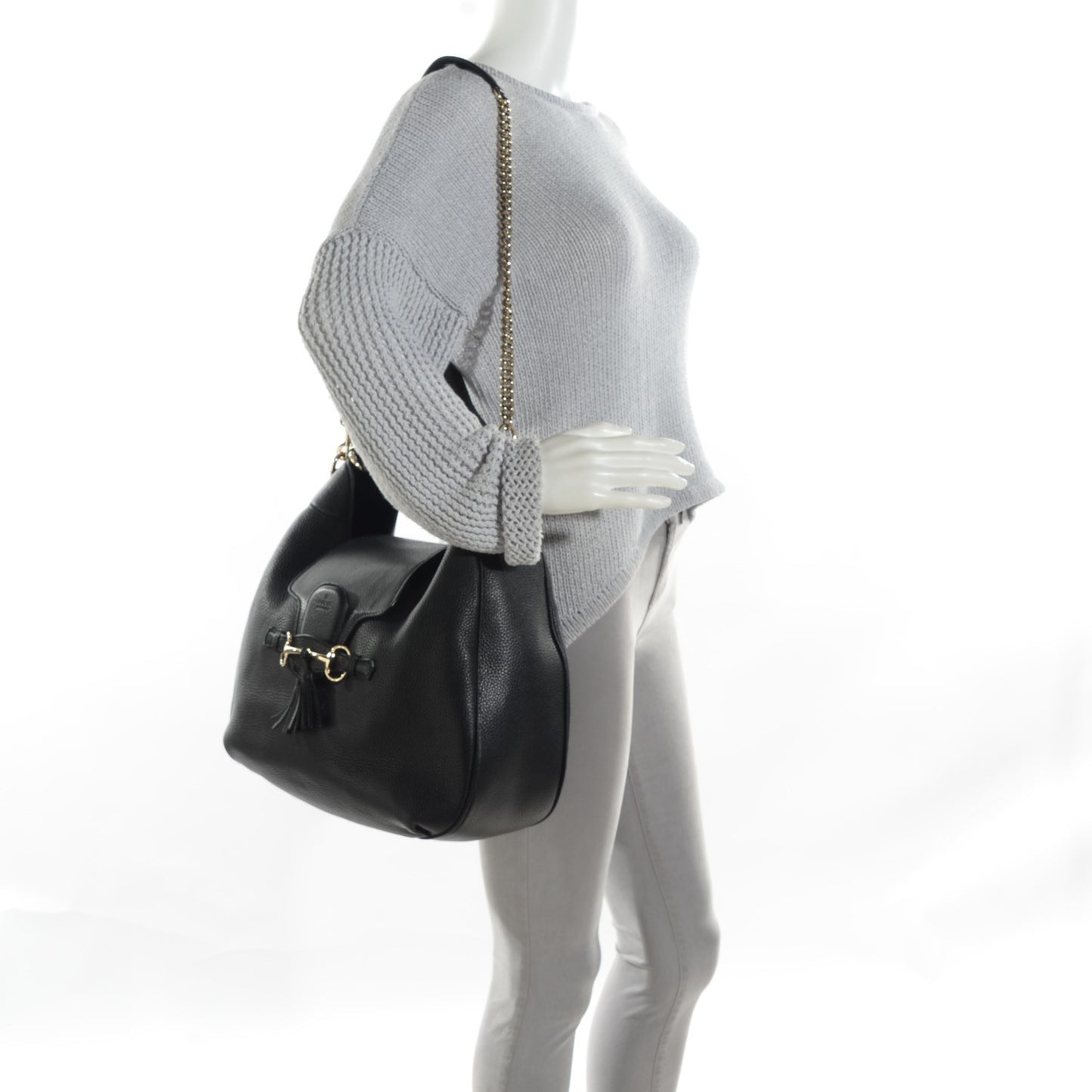 Pebbled Calfskin Medium Emily Hobo Black