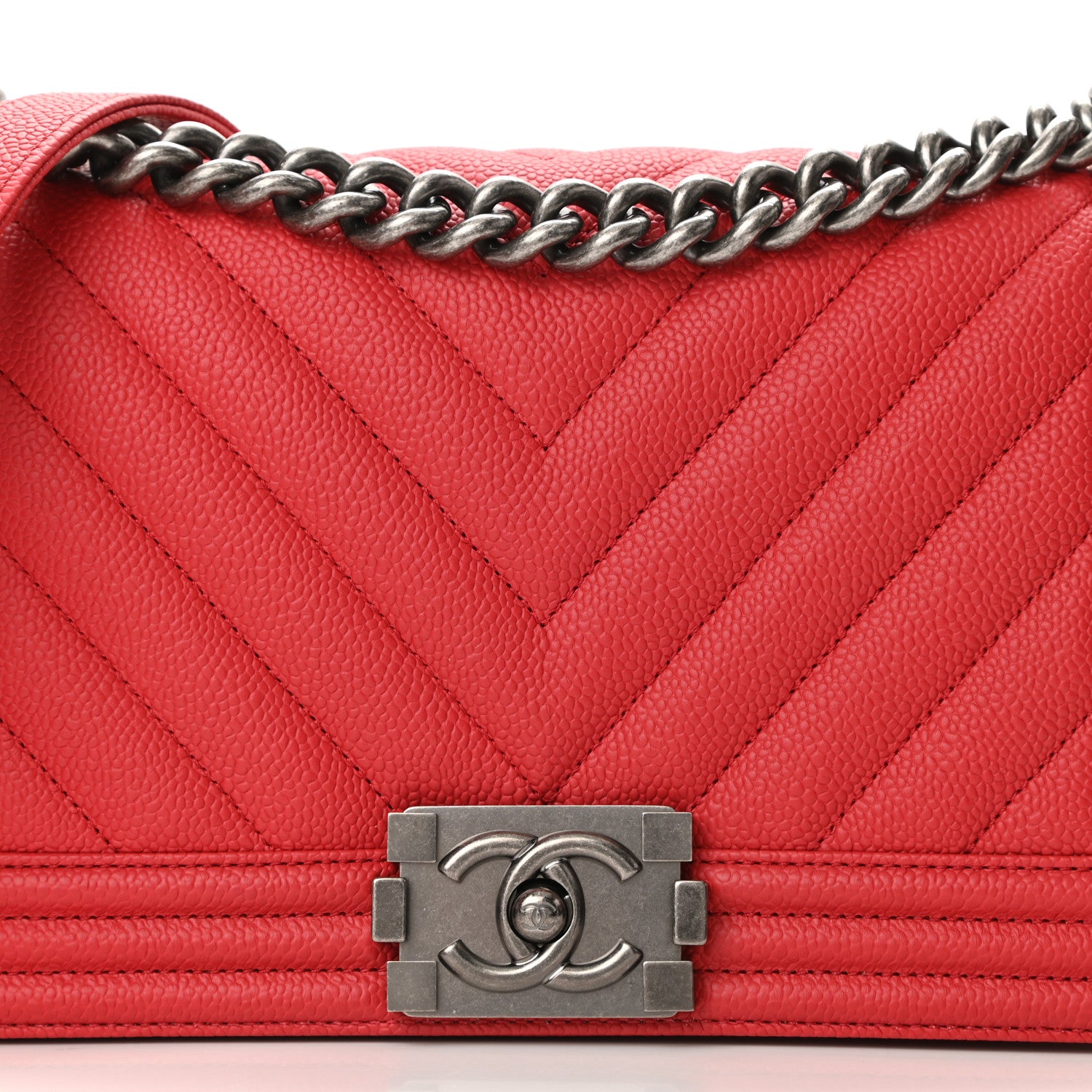 Chanel Caviar Chevron Quilted Medium Boy Flap Red 8 of 11