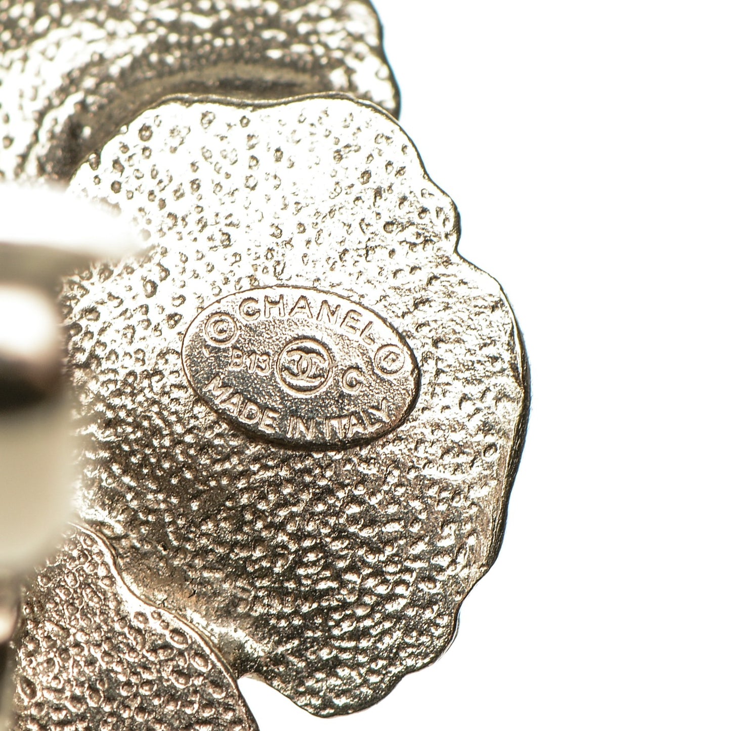 Enamel Crystal CC Camellia Drop Clip On Earrings Pink Gold