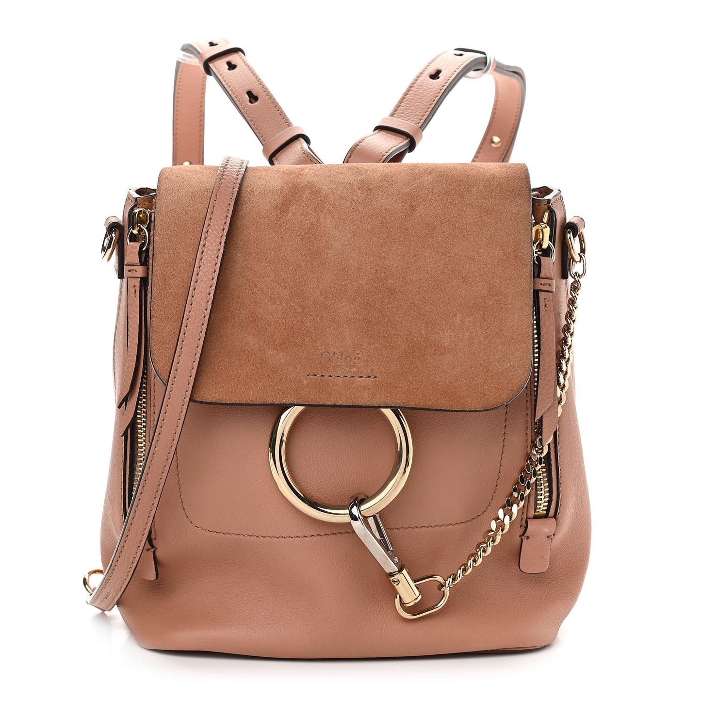 Suede Calfskin Small Faye Backpack Nougat