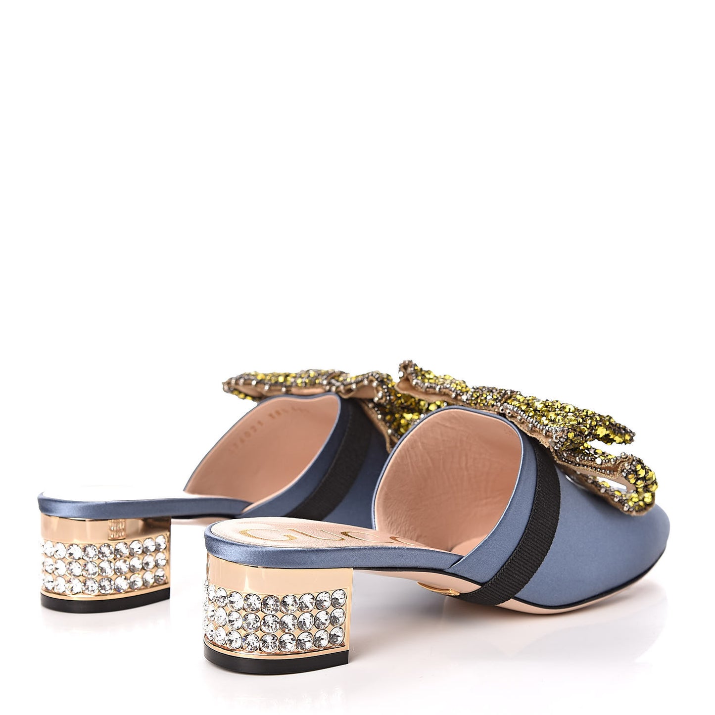 Silk Satin Crystal Embellished Bow Mules 38.5 Carta Zucchero