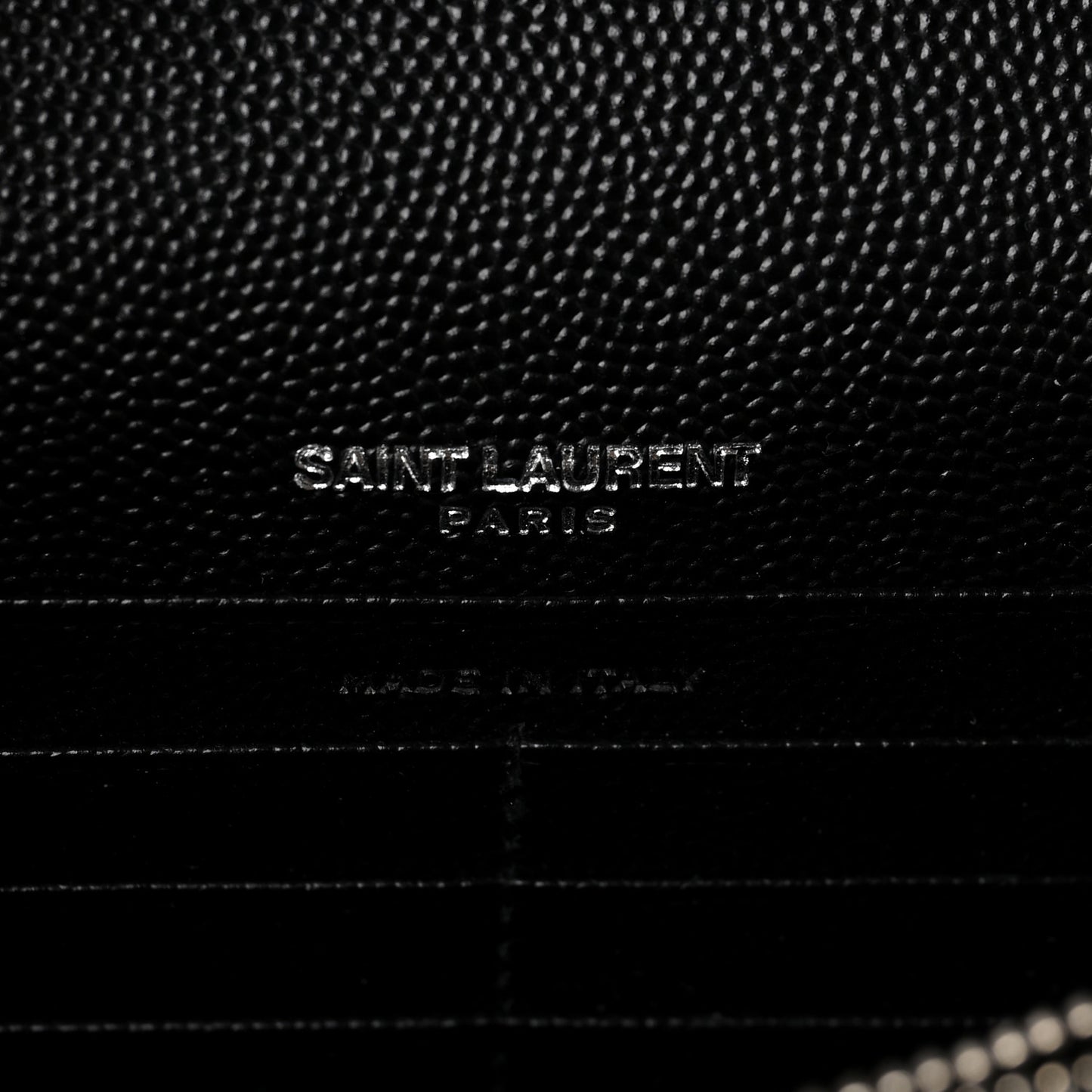 Grain De Poudre Matelasse Chevron Monogram Envelope Chain Wallet Black