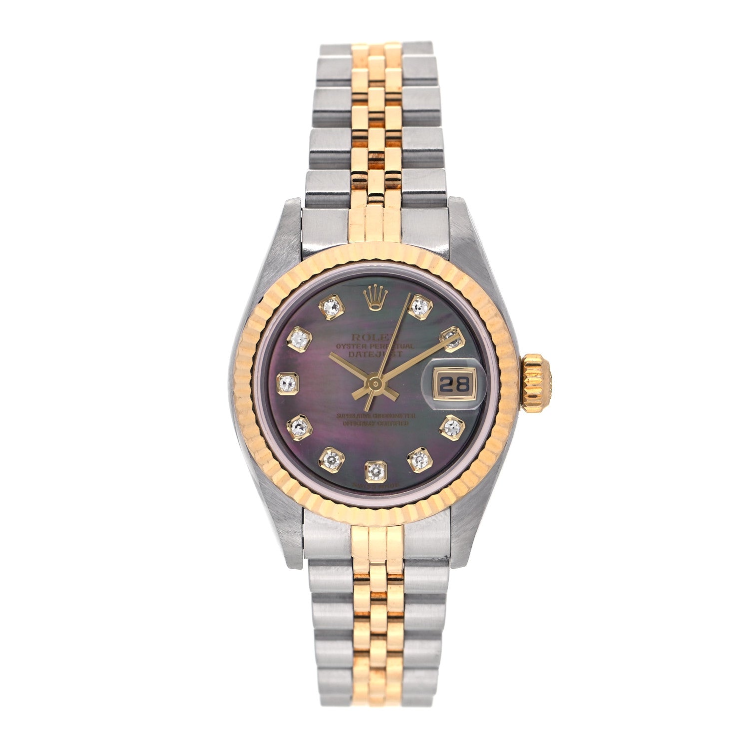 Rolex Stainless Steel 18K Yellow Gold Diamond Black Mother of Pearl 26mm Oyster Perpetual Datejust Watch 79173 1 of 4