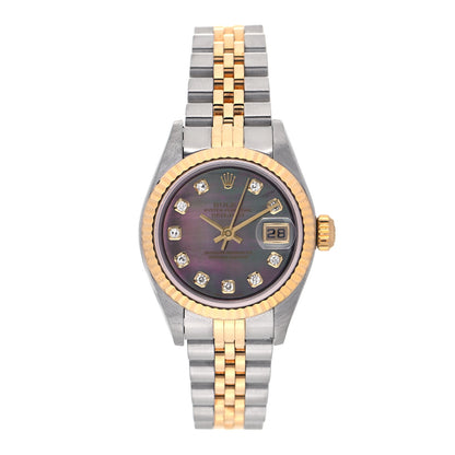 Rolex Stainless Steel 18K Yellow Gold Diamond Black Mother of Pearl 26mm Oyster Perpetual Datejust Watch 79173 1 of 4
