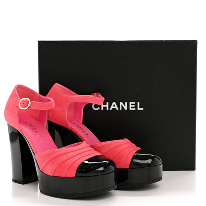 Chanel Patent Suede CC Platform Pumps 39 Dark Pink Black 10 of 10