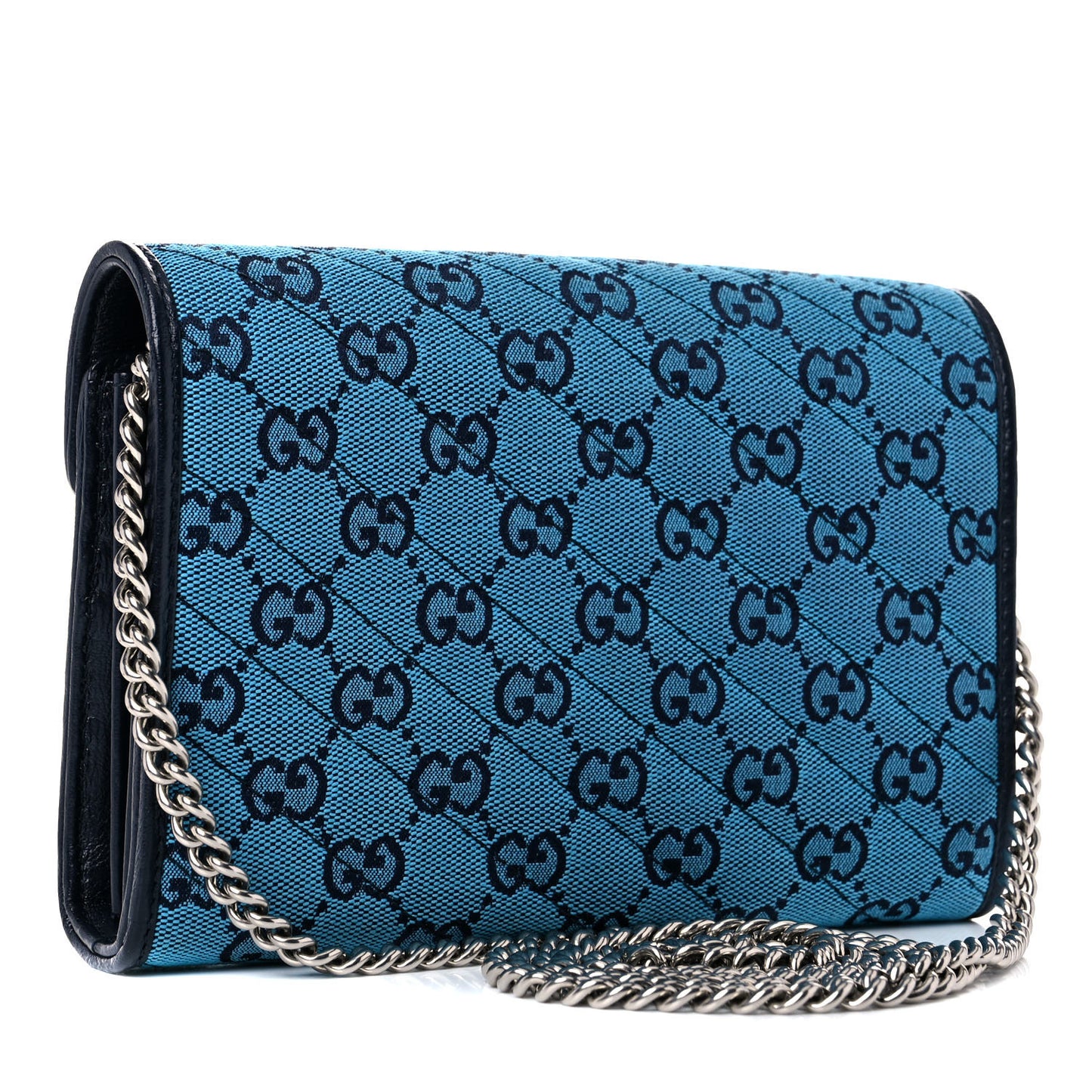 Monogram Multicolor Matelasse Diagonal GG Marmont Chain Wallet Light Blue