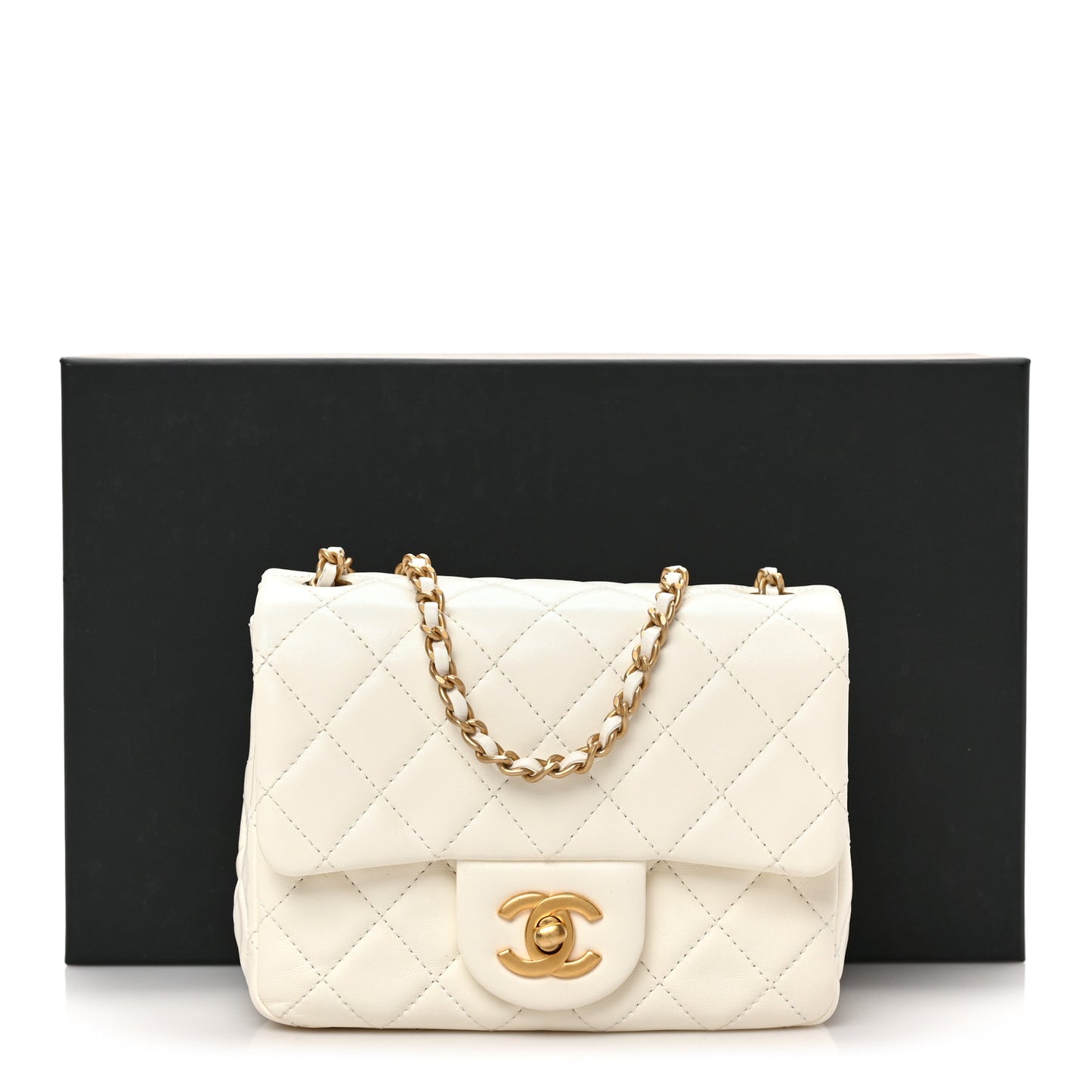 Lambskin Quilted Mini Pearl Crush Flap White