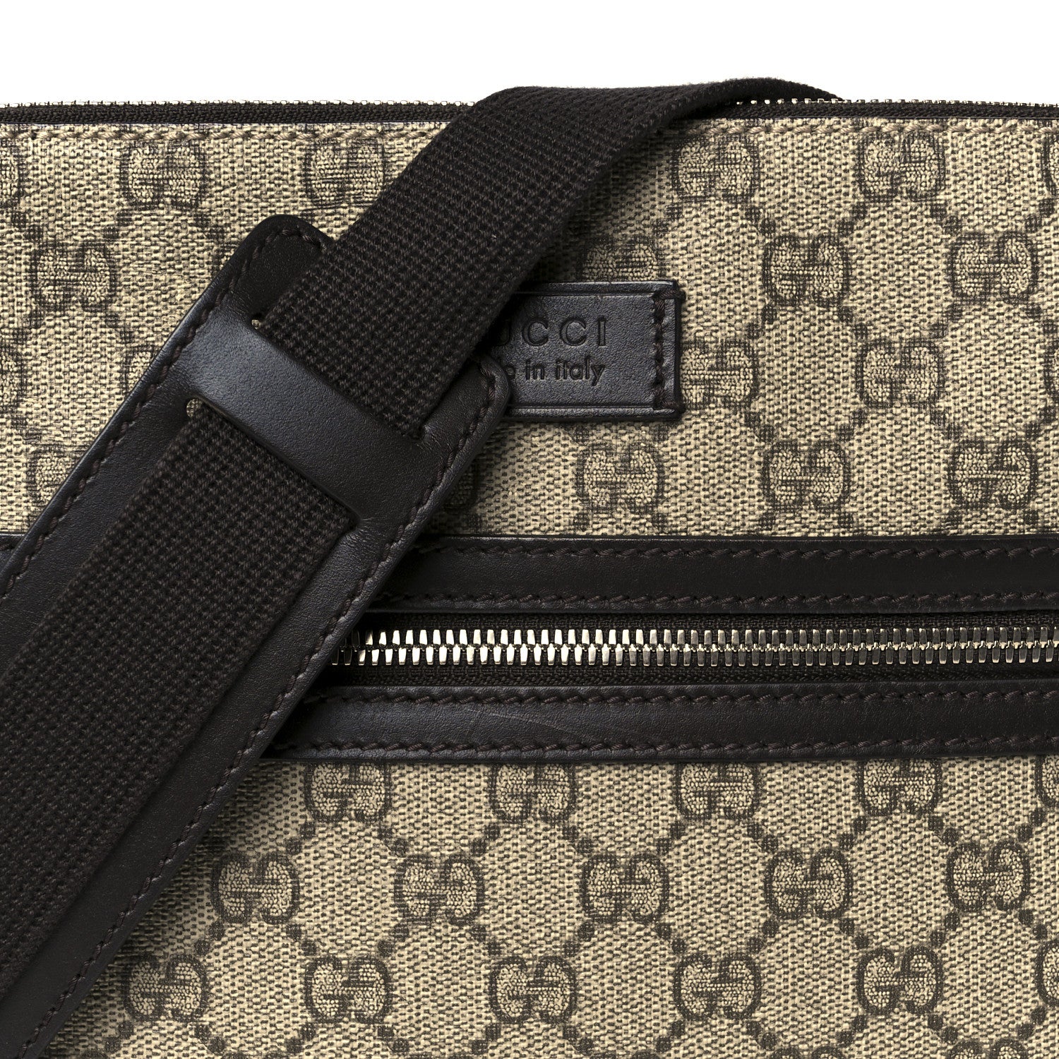 Gucci GG Supreme Monogram Selleria Calfskin Small Flat Messenger Bag Beige Ebony Cocoa Marrone Scuro 10 of 13