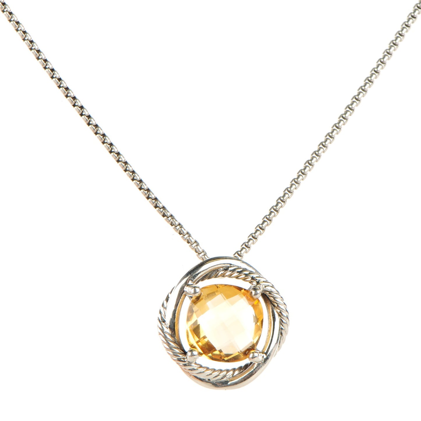 Sterling Silver Citrine 14mm Infinity Pendant Necklace