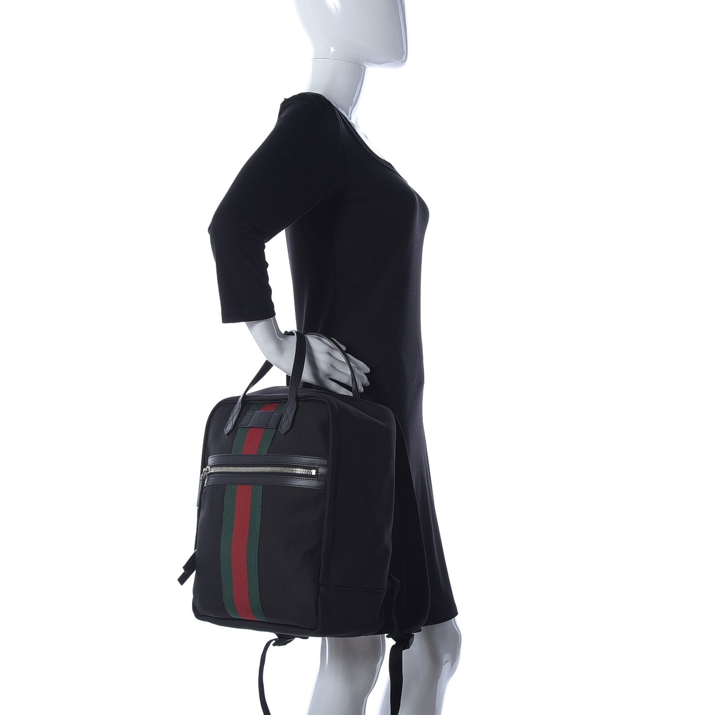 Techno Canvas Appia Calfskin Web Tote Backpack Black
