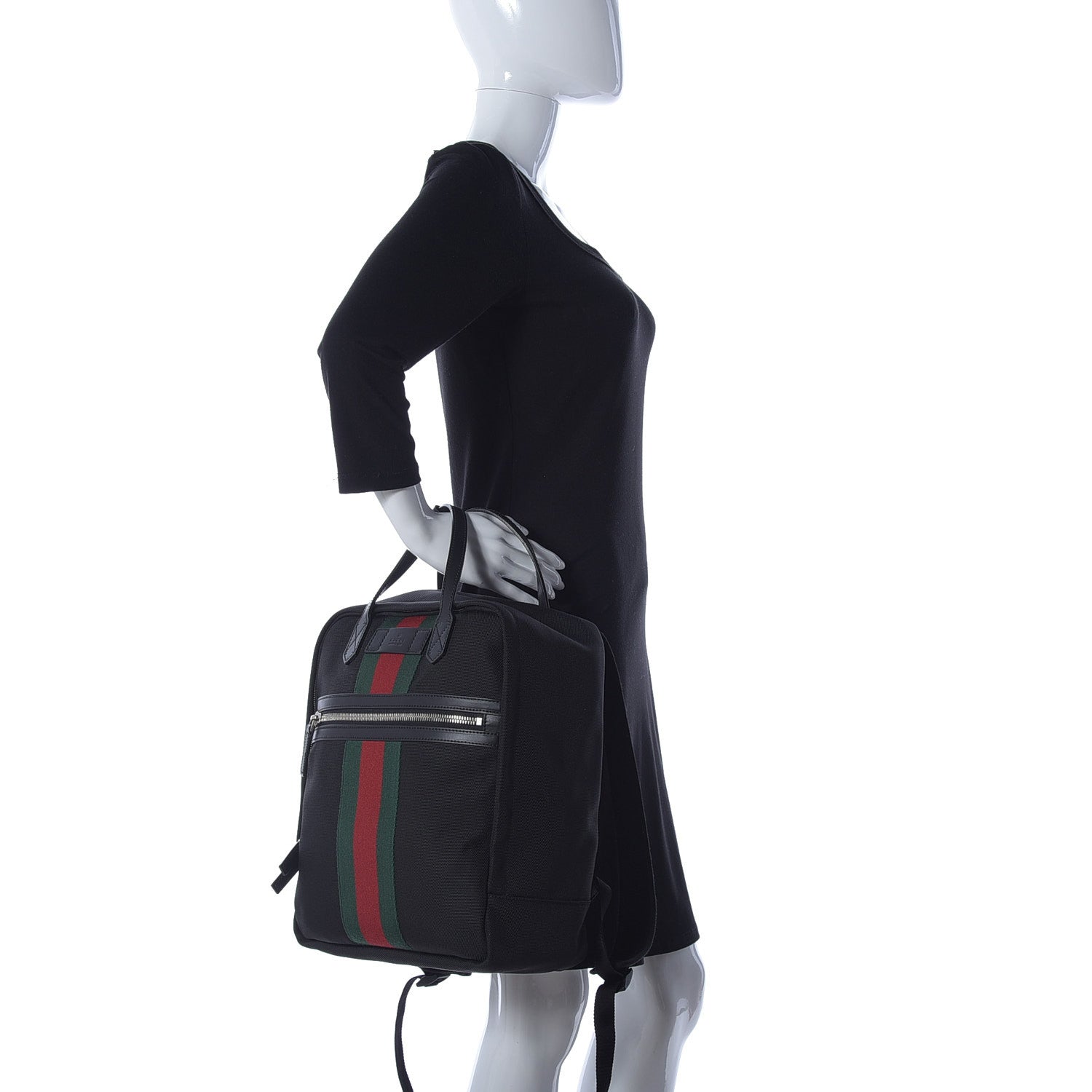 Gucci Techno Canvas Appia Calfskin Web Tote Backpack Black 2 of 9