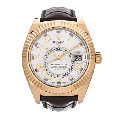 Rolex 18K Yellow Gold Alligator 42mm Oyster Perpetual Sky-Dweller Watch White Roman 326138 1 of 4