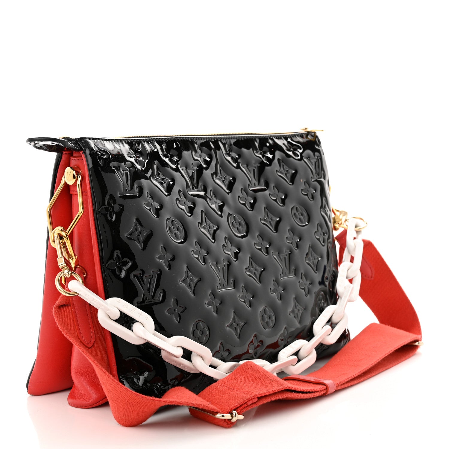 Louis Vuitton Patent Embossed Monogram Lambskin Coussin MM Black Red 3 of 10