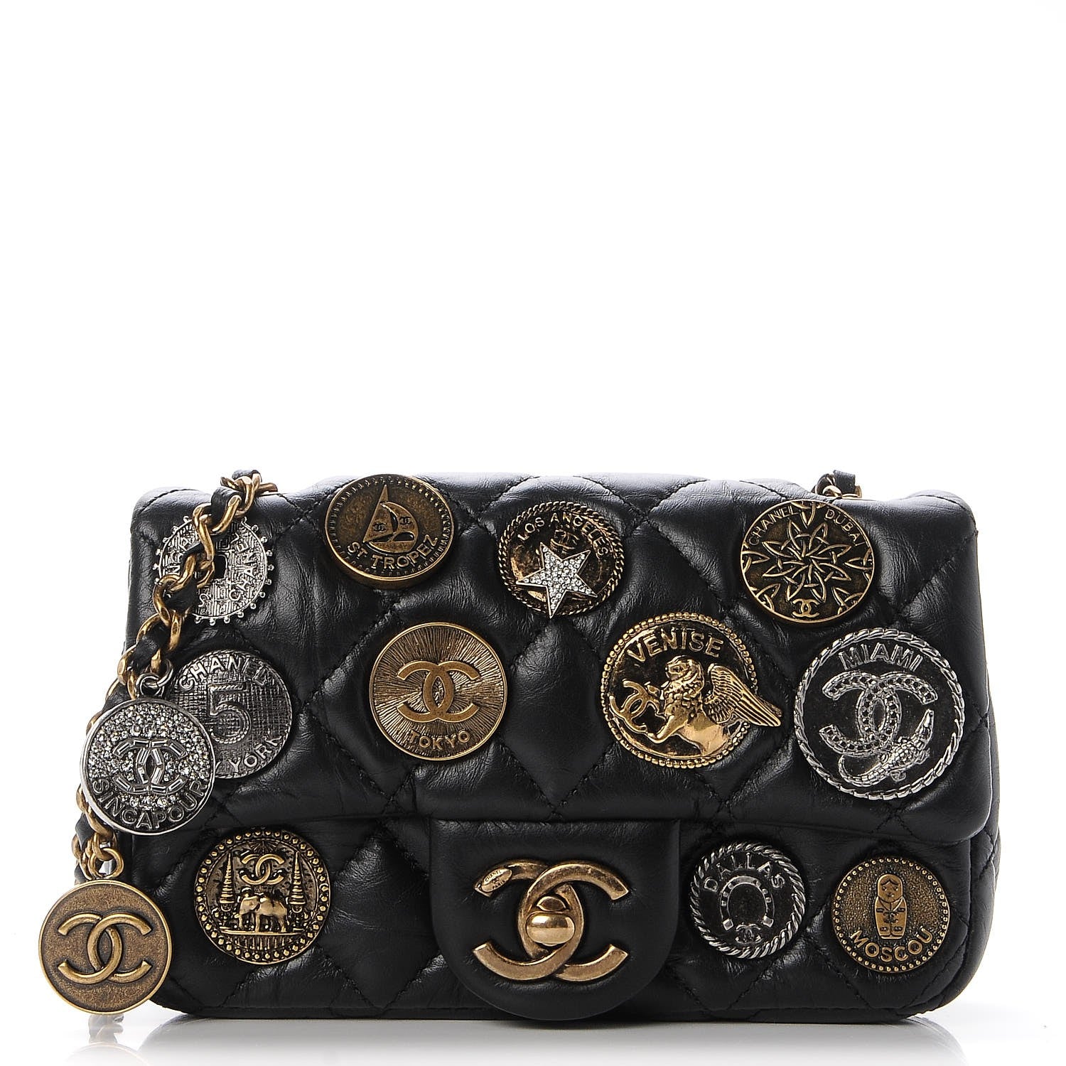 Chanel Aged Calfskin Quilted Extra Mini Medallion Flap Black 1 of 7
