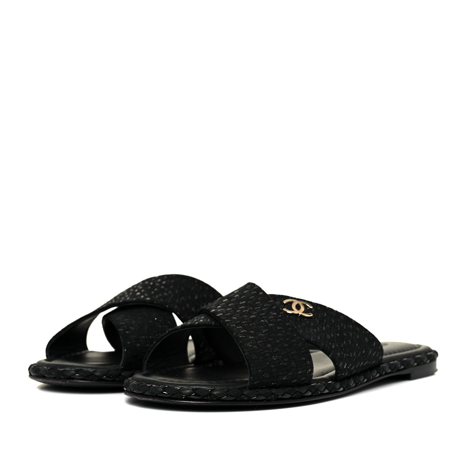 Chanel Fabric Mule Sandals 37 Black 3 of 9