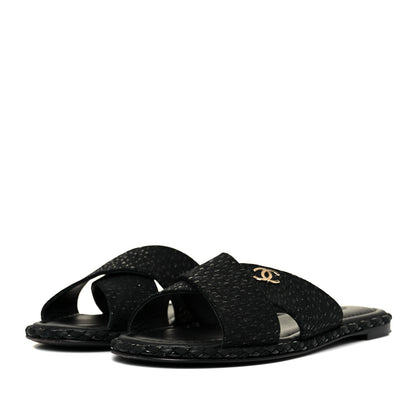 Chanel Fabric Mule Sandals 37 Black 3 of 9