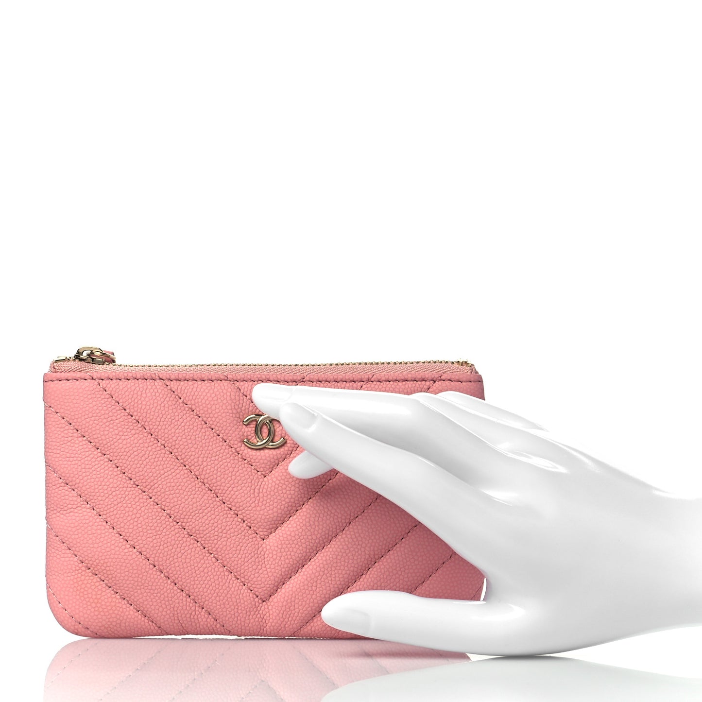Flat Caviar Chevron Quilted Small Cosmetic Case Pink