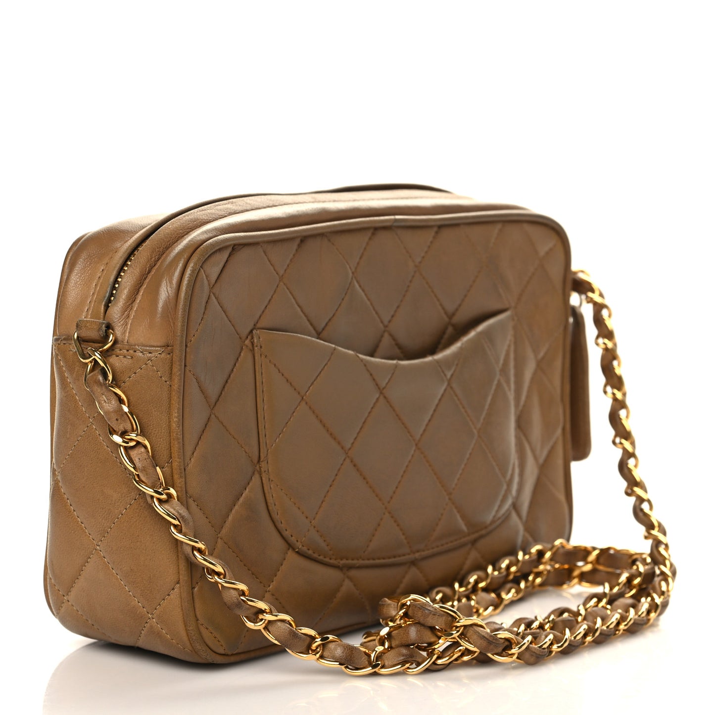 Lambskin Quilted Flap Camera Case Brown