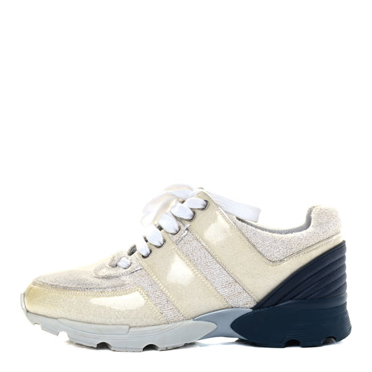 Iridescent Terry Cloth PVC Calfskin Sneakers 37.5 Silver