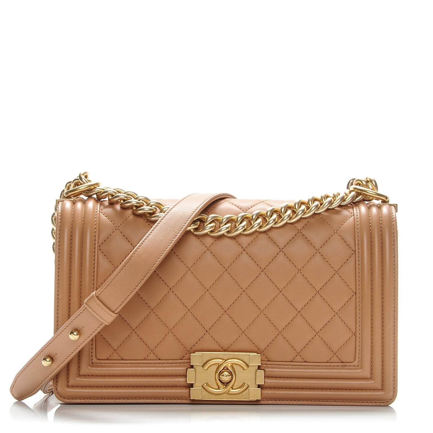 Lambskin Quilted Medium Boy Flap Camel