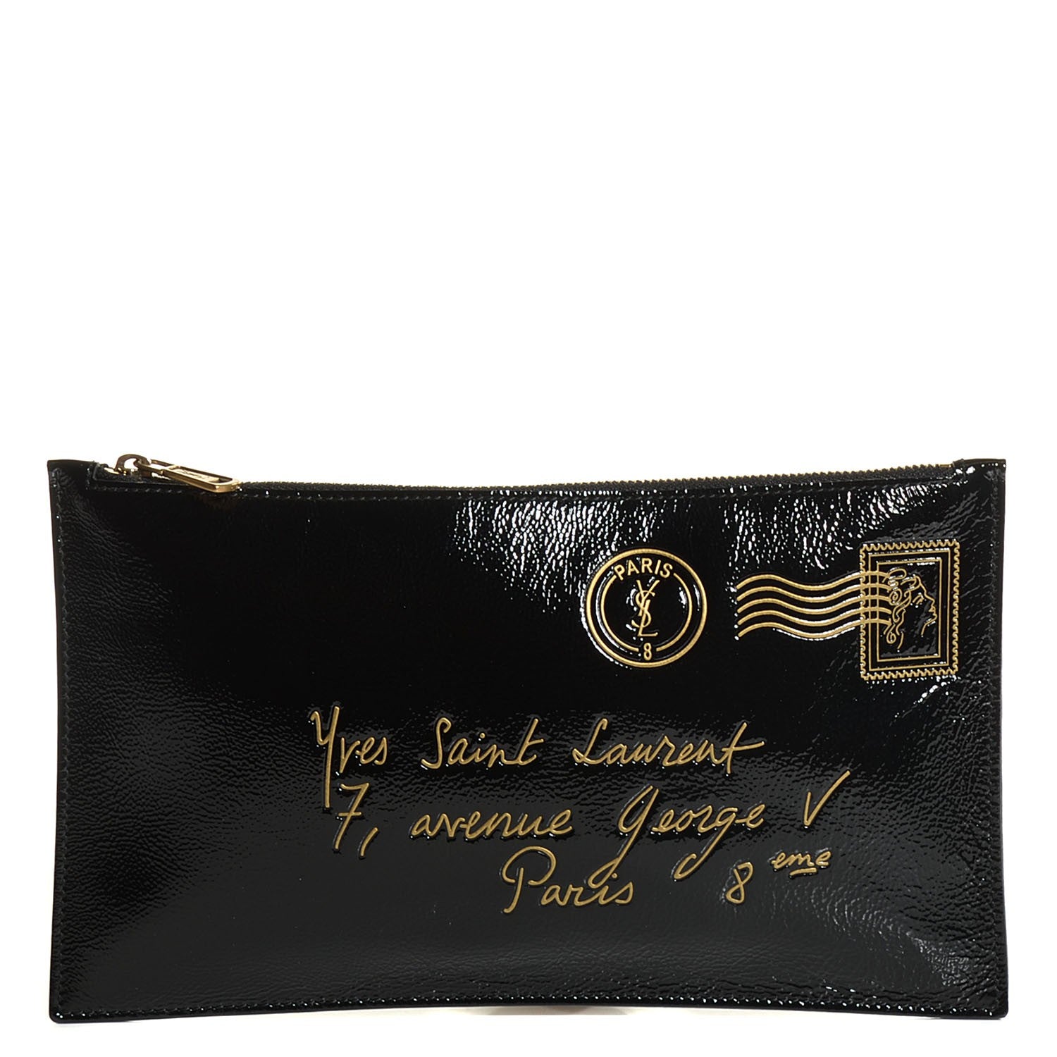 Saint Laurent Textured Patent Y-Mail Zip Clutch Black 1 of 8