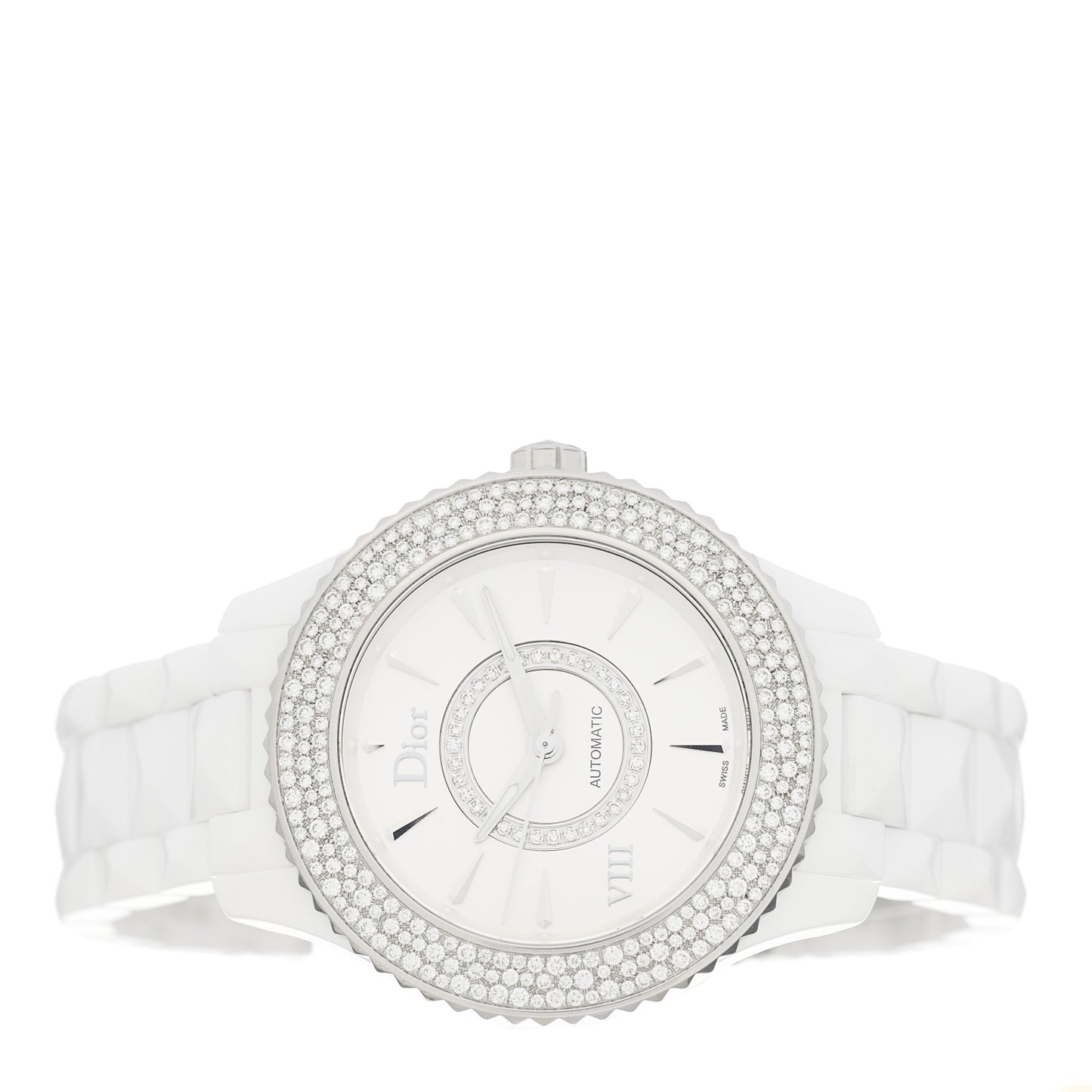 Stainless Steel Ceramic Diamond Pave Bezel Mother of Pearl 38mm Dior VIII Automatic Watch White