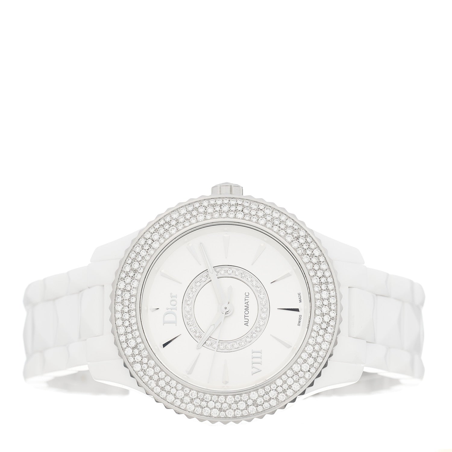 Christian Dior Stainless Steel Ceramic Diamond Pave Bezel Mother of Pearl 38mm Dior VIII Automatic Watch White 2 of 5