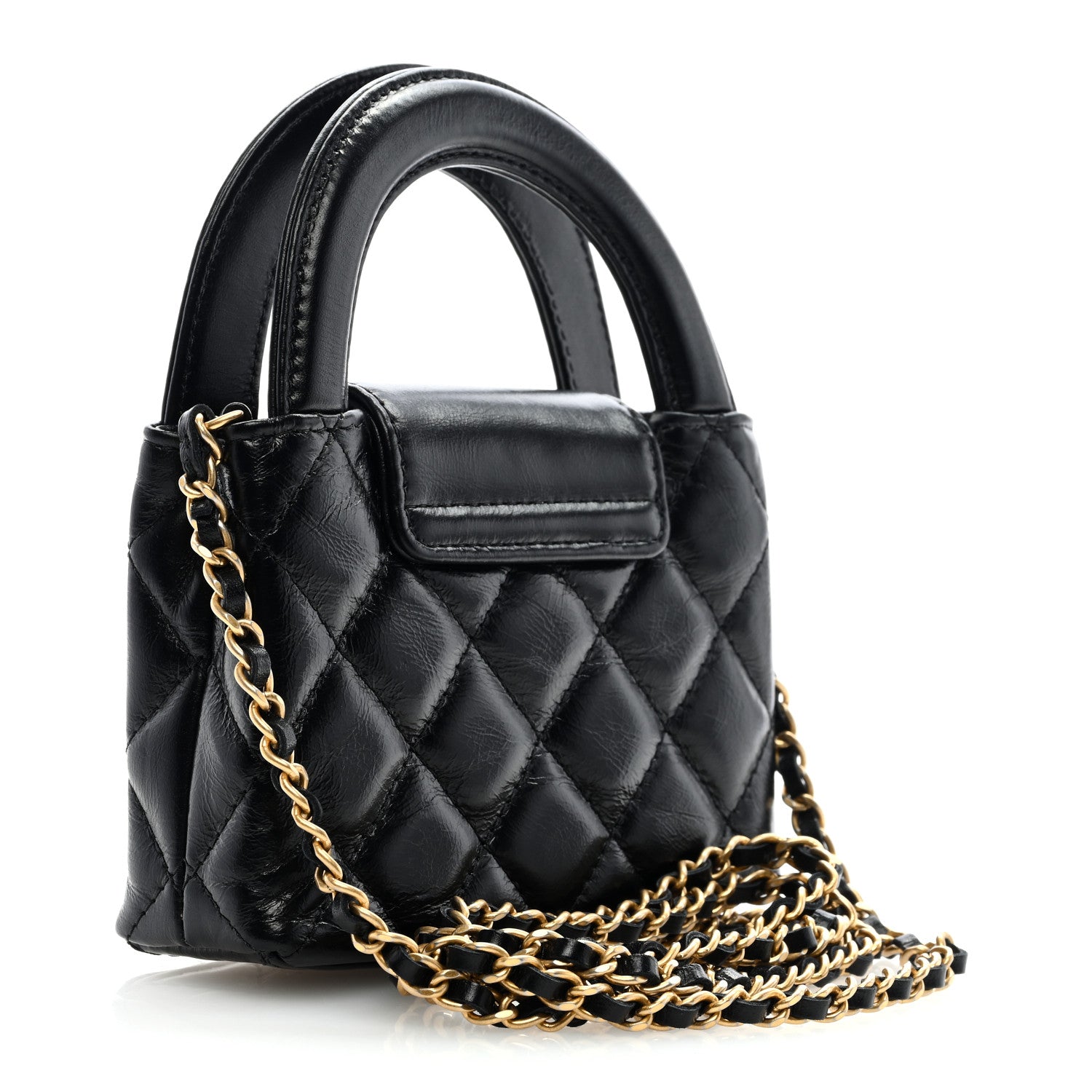 Chanel Shiny Aged Calfskin Quilted Mini Nano Kelly Shopper Black 3 of 10