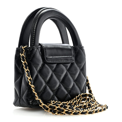 Chanel Shiny Aged Calfskin Quilted Mini Nano Kelly Shopper Black 3 of 10