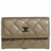 Patent Quilted Card Holder Light Gold