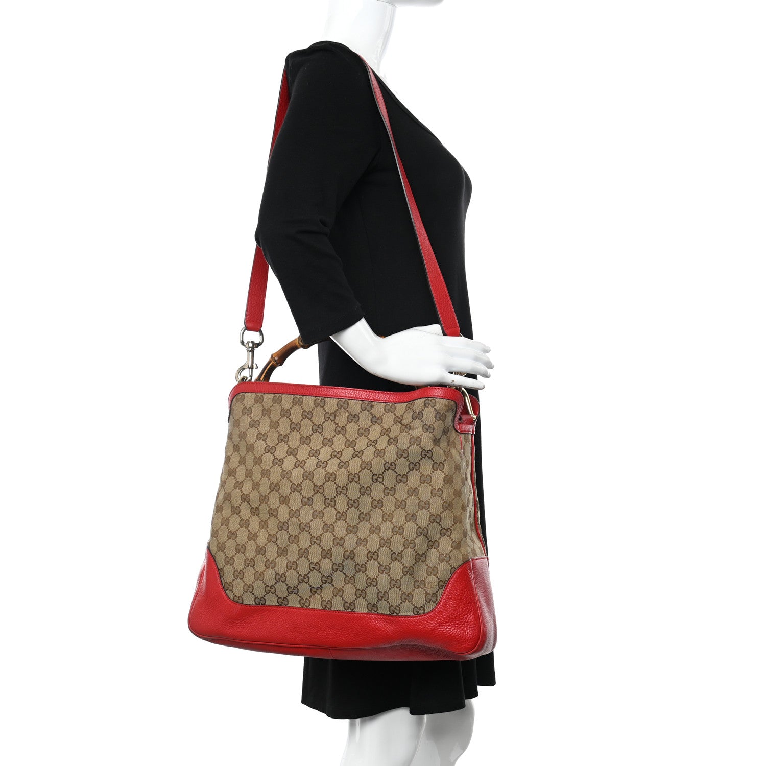 Gucci Monogram Medium Diana Bamboo Shoulder Bag Red 2 of 13