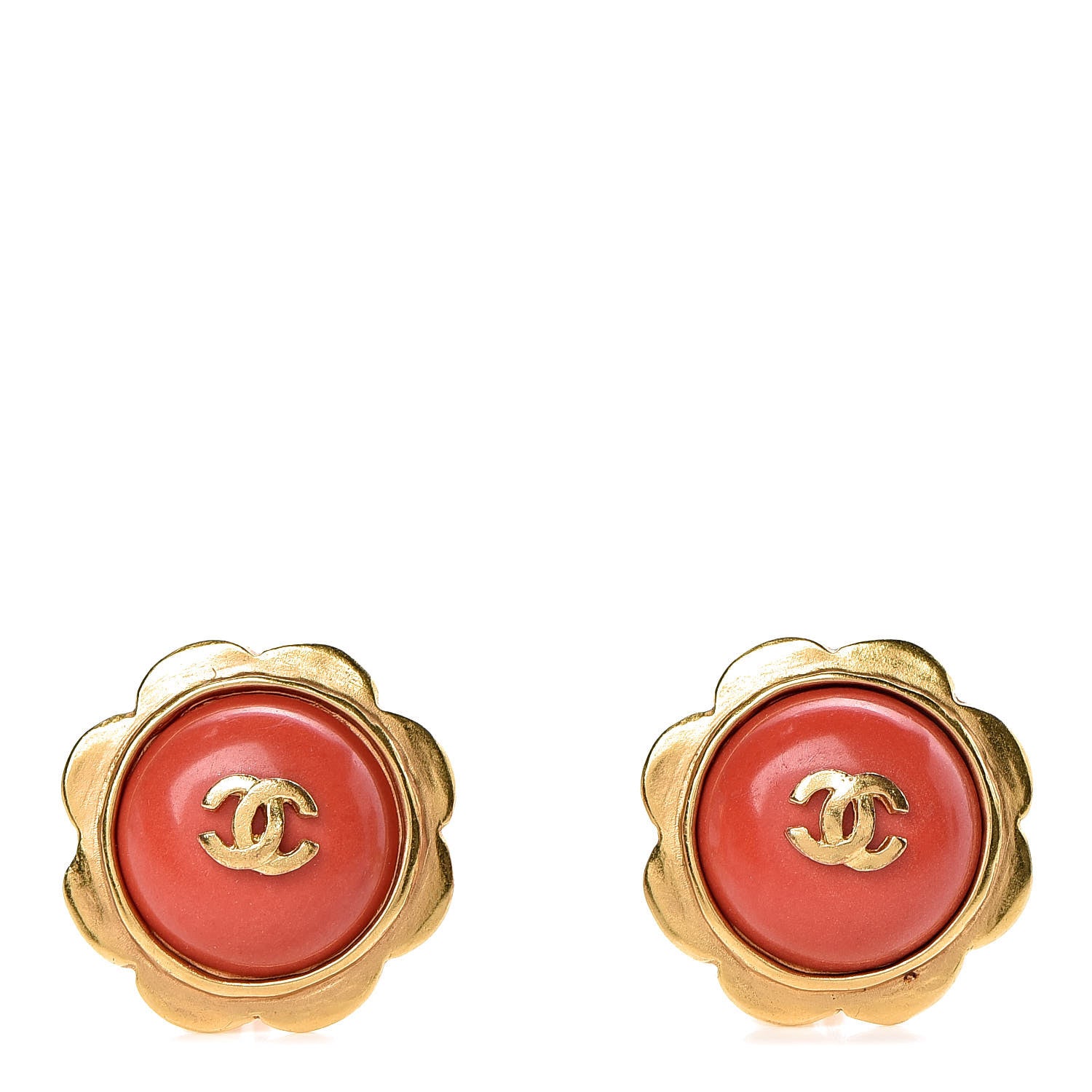 Chanel Enamel CC Clip On Earrings Orange Gold 1 of 4