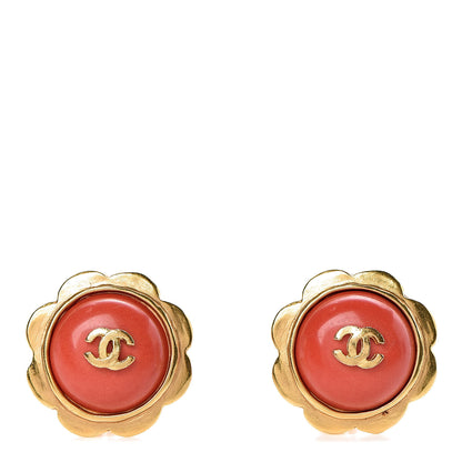 Chanel Enamel CC Clip On Earrings Orange Gold 1 of 4