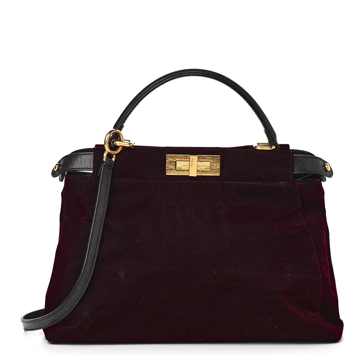 Fendi Denim Vitello Zucca Medium Peekaboo Iconic Satchel Vinaccia Blue Navy 1 of 12