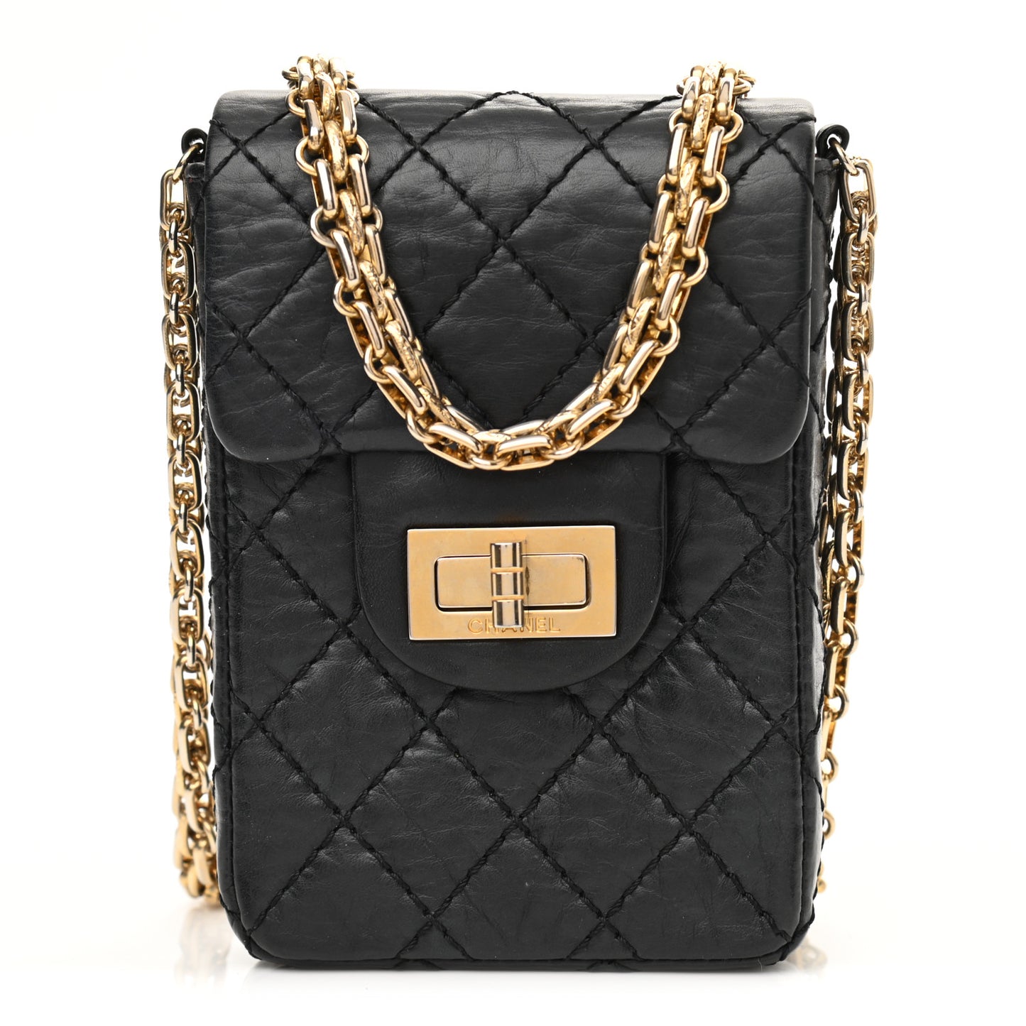 Aged Calfskin Quilted 2.55 Reissue Phone Case Black