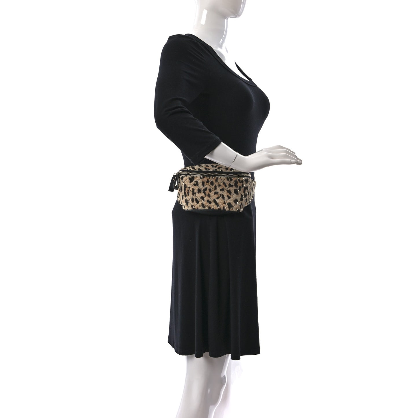 Calfskin Pony Hair Leopard Print Rockstud Spike Belt Bag 75