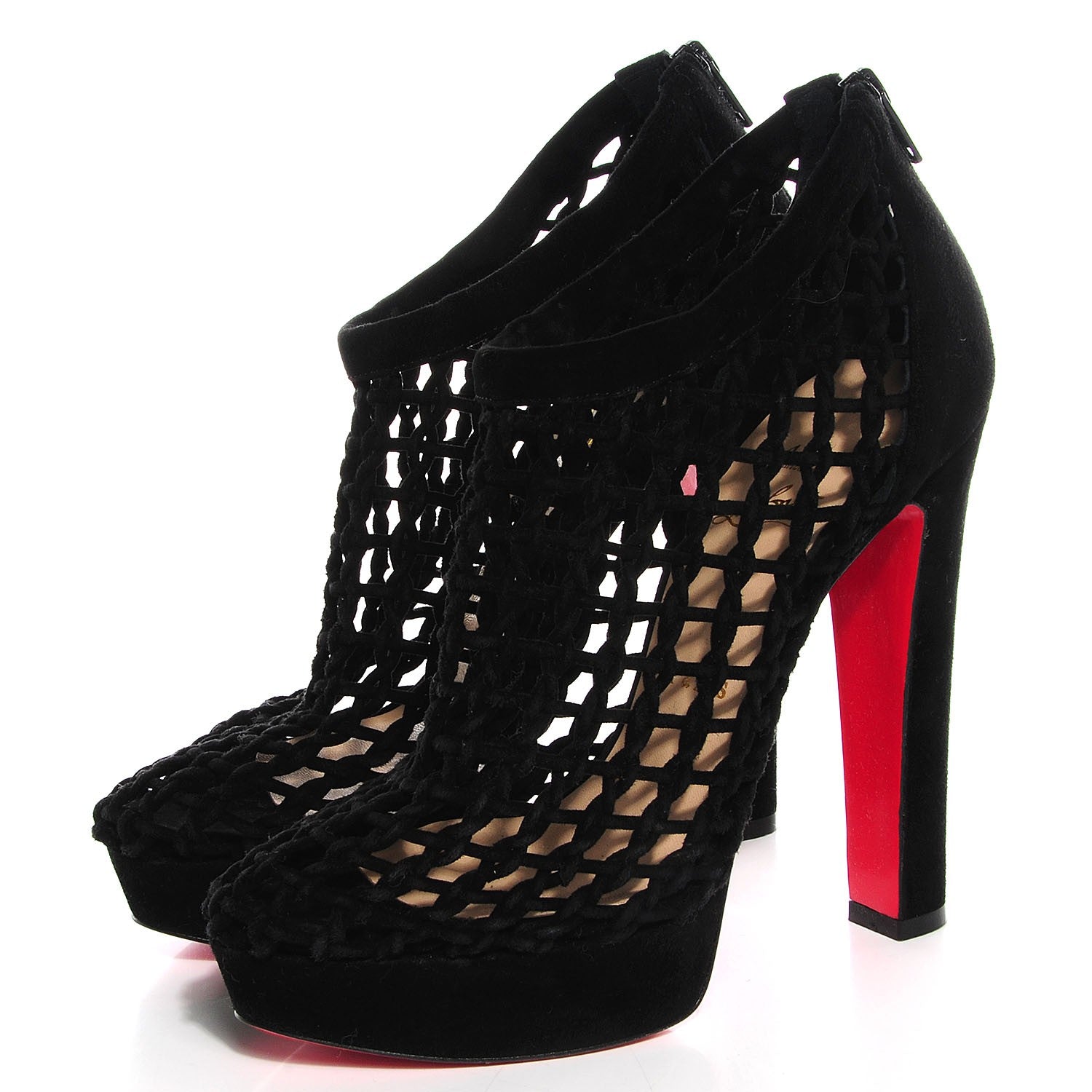 Christian Louboutin Suede Coussin 140 Cage Booties 38 Black 3 of 7