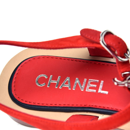 Chanel Suede Calfskin Chain CC Thong Sandals 38.5 Red 6 of 6