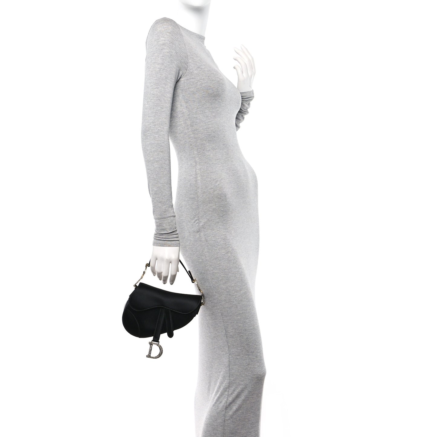 Satin Crystal Mini Saddle Bag Black
