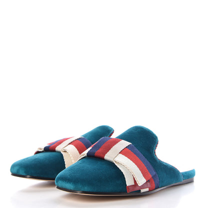 Gucci Softy Velvet Sylvie Bow Slippers 36.5 Pavone 3 of 10